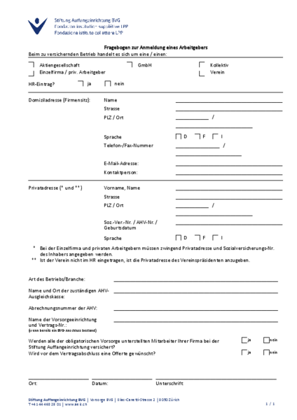 Fragebogen Arbeitgeber
