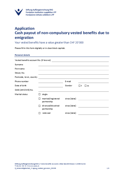 FZK: Cash payout of non-compulsory vested benefits due to emigration greater 20