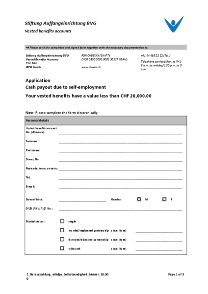 Cash payout due to self-employment < CHF 20