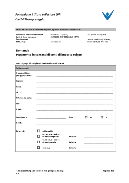 Pagamento in contanti conti di importo esiguo