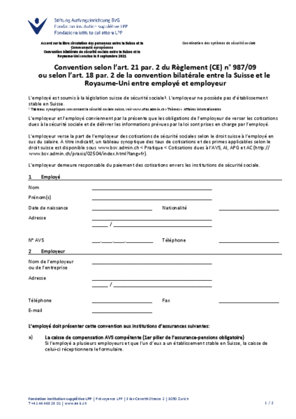 Accord selon l’article 21 de l’ordonnance 987/09