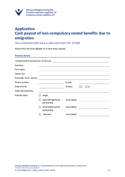 FZK: Cash payout of non-compulsory vested benefits due to emigration less 20