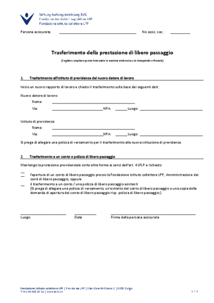 Trasferimento della prestazione di libero passaggio