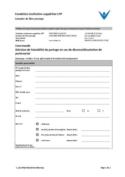 Décision de faisabilité du partage en cas de divorce/dissolution de partenariat