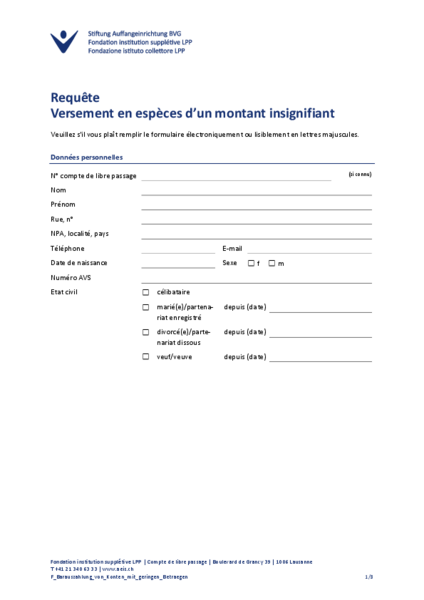 Versement en espèces d’un montant insignifiant