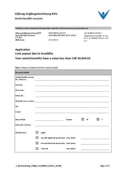 Cash payout due to invalidity < CHF 20