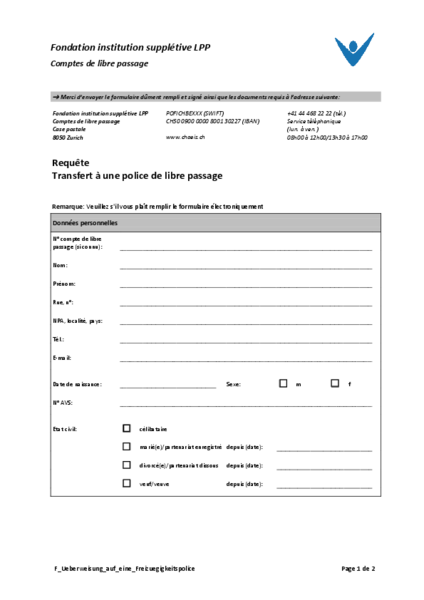 Transfert sur une police de libre passage