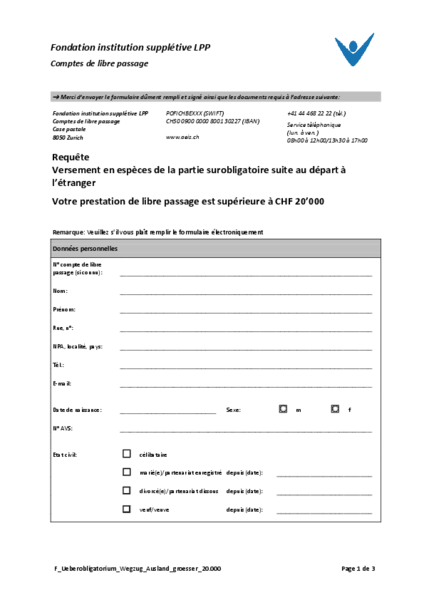 Versement en espèces de la partie surobligatoire suite au départ à l’étranger > CHF 20