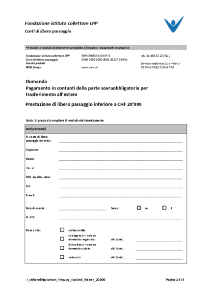 Pagamento in contanti sovraobbligatorio per trasferimento all’estero inferiore a CHF 20