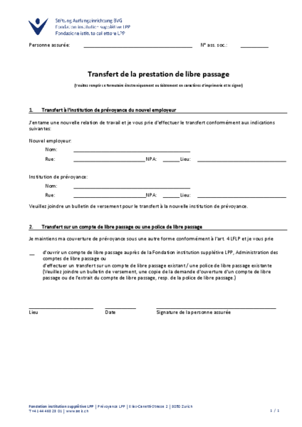 Transfert de la prestation de libre passage