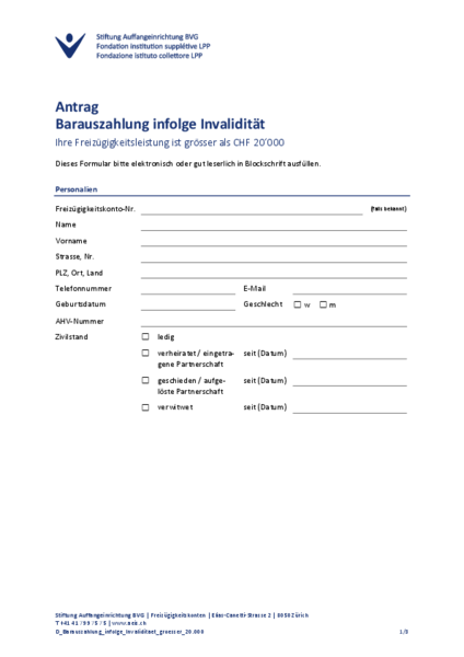 Barauszahlung infolge Invalidität grösser 20