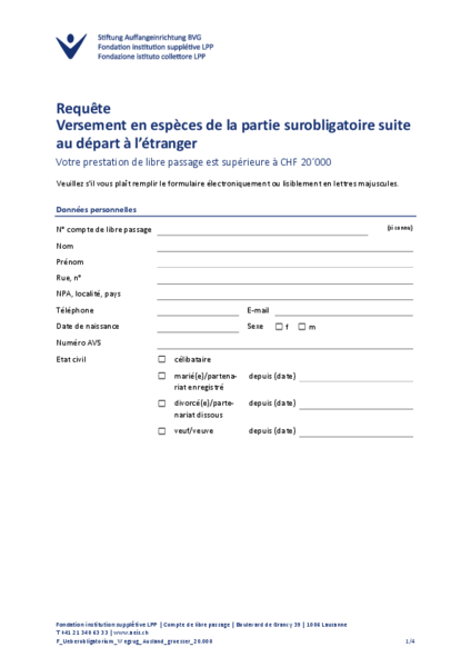 CLP: Versement en espèces de la partie surobligatoire suite au départ à l’étranger supérieure 20