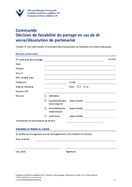 Décision de faisabilité du partage en cas de divorce/dissolution de partenariat