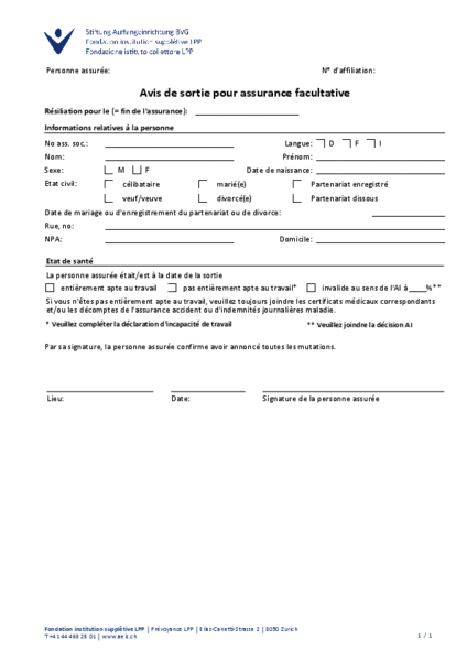 Avis de sortie pour assurance facultative