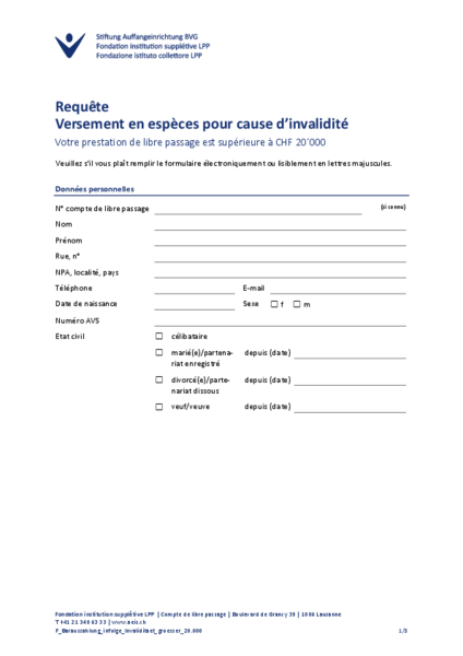 CLP: Versement en espèces pour cause d’invalidité supérieure 20