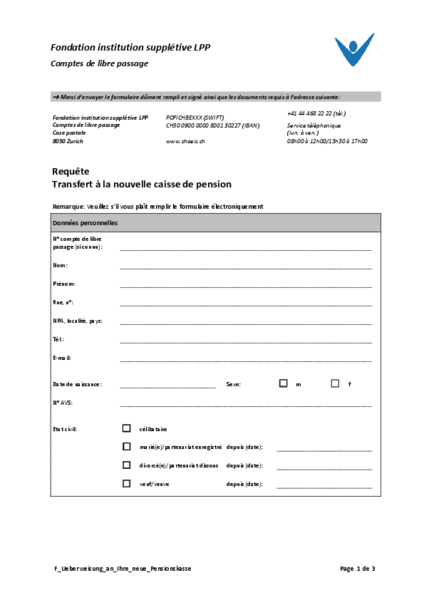 Transfert à ma nouvelle caisse de pension