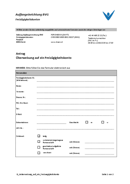 Überweisung auf ein Freizügigkeitskonto