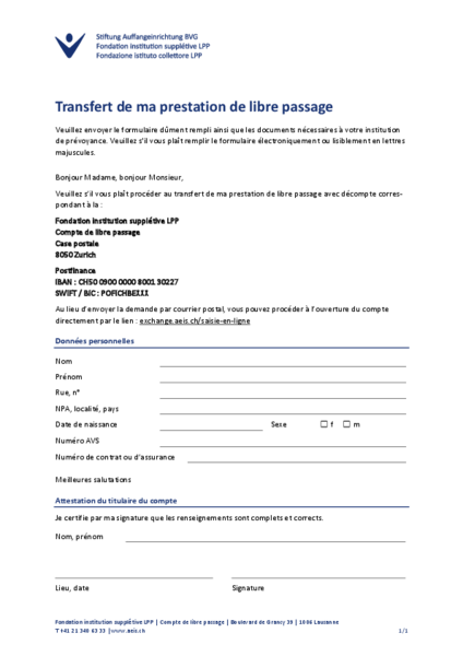 Transfert de ma prestation de libre passage