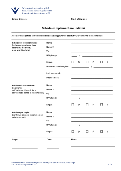 Scheda complementare indirizzi