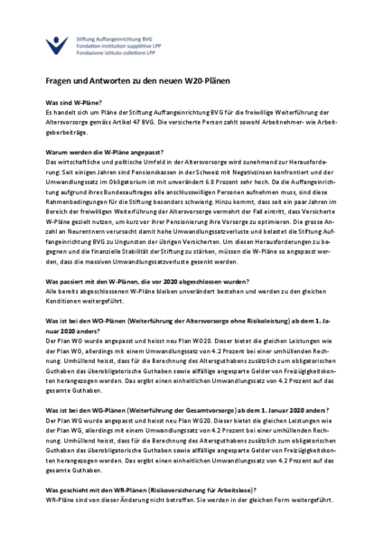Fragen und Antworten W20-Pläne