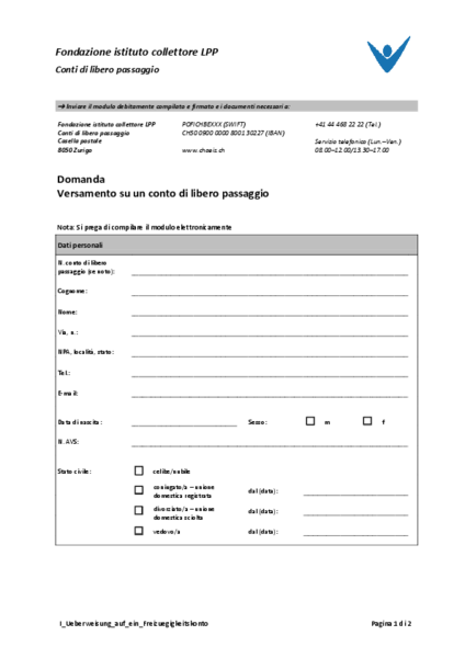 Versamento su un conto di libero passaggio
