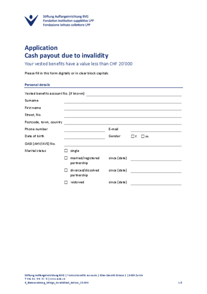 FZK: Cash payout due to invalidity less 20