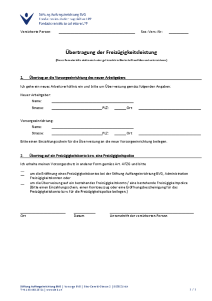 Übertragsformular FZL