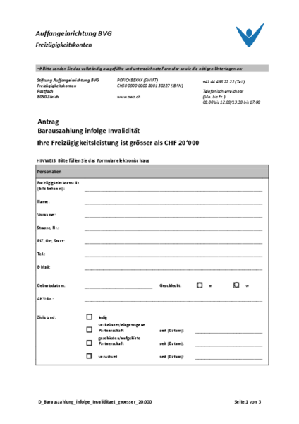 Barauszahlung infolge Invalidität grösser 20