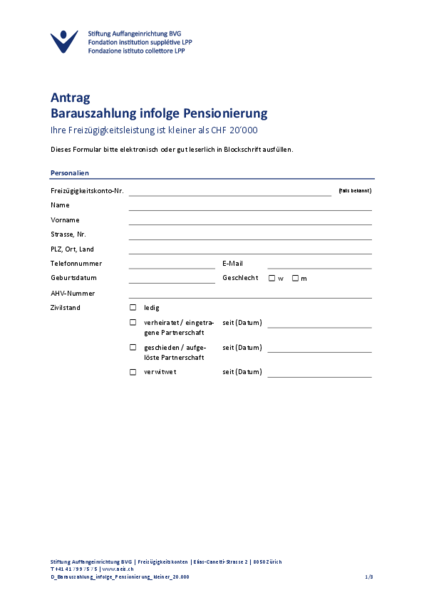 FZK: Barauszahlung Pensionierung kleiner 20
