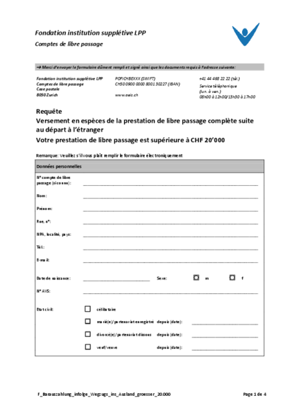 Versement en espèces suite au départ à l’étranger > CHF 20