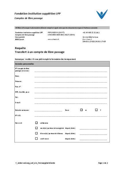 Transfert sur un compte de libre passage