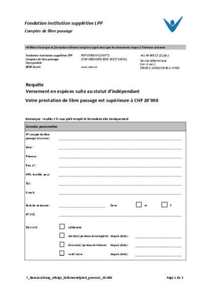 Versement en espèces suite au statut d