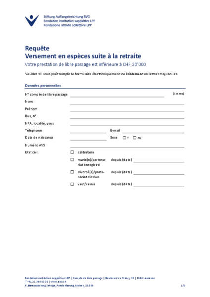 Départ à la retraite < CHF 20