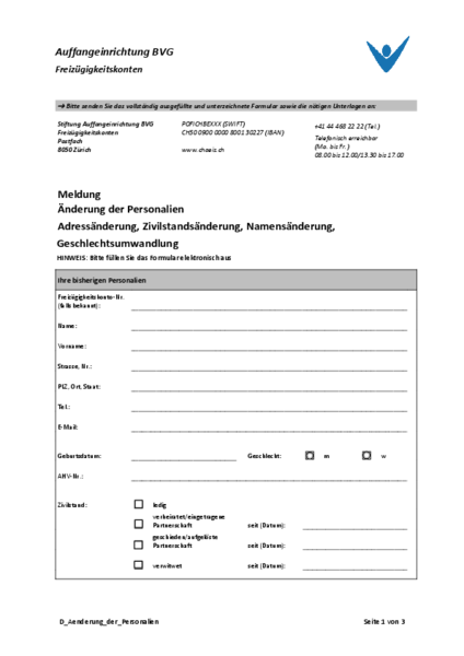 Änderung der Personalien