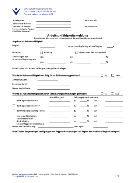 Arbeitsunfähigkeitsmeldung
