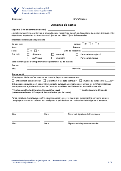 Avis de sortie