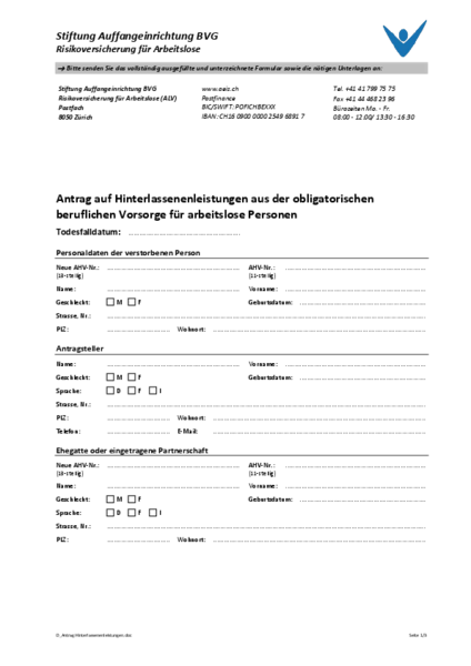 Antrag auf Hinterlassenenleistungen