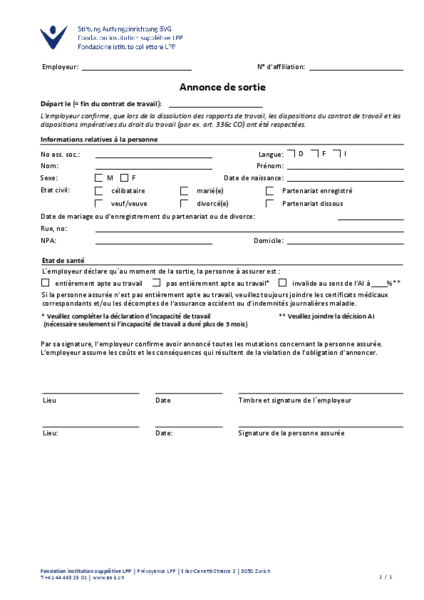 Avis de sortie