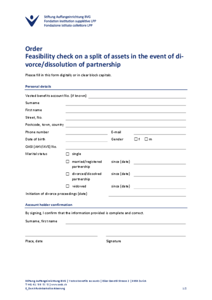 Feasibility check on the split of assets in the event of divorce/dissolution of partnership