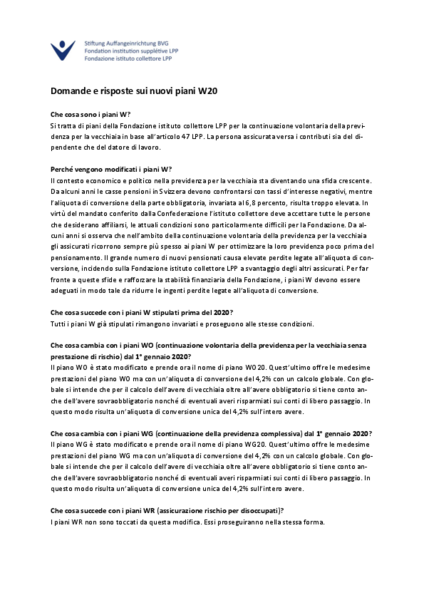Domande e risposte piani W20
