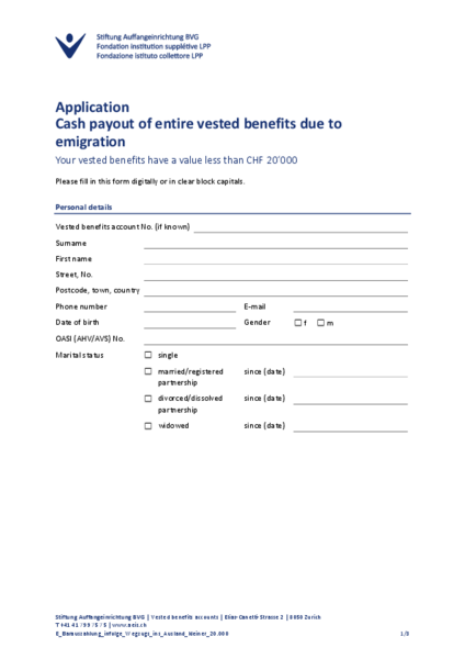 FZK: Cash payout of entire vested benefits due to emigration less 20