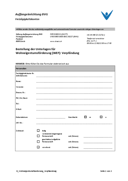 Wohneigentumsförderung Verpfändung