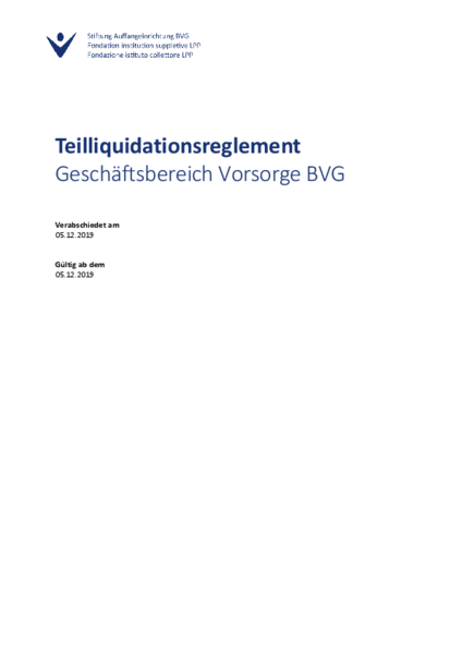 Teilliquidationsreglement für den Geschäftsbereich Vorsorge BVG 2019