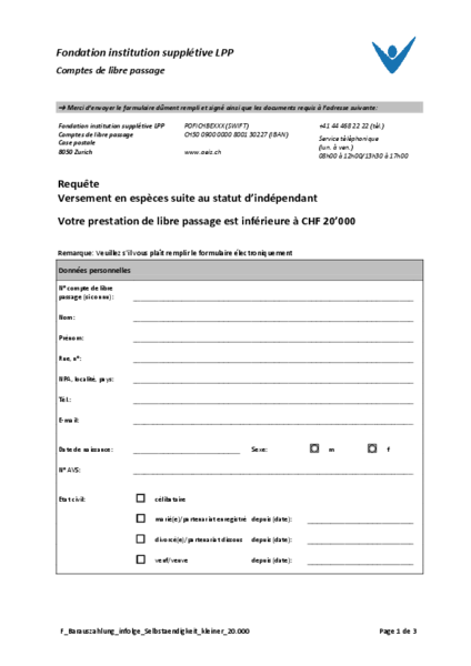 Versement en espèces suite au statut d