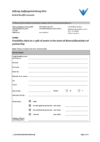Feasibility check on the split of assets in the event of divorce/dissolution of partnership